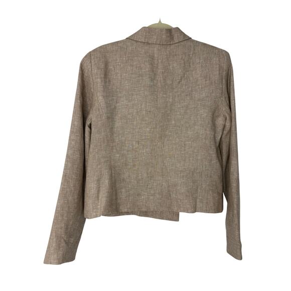 Talbots 100% Linen Double Breasted Cropped Blazer Tan Size 12 Career Neutral - Picture 3 of 9